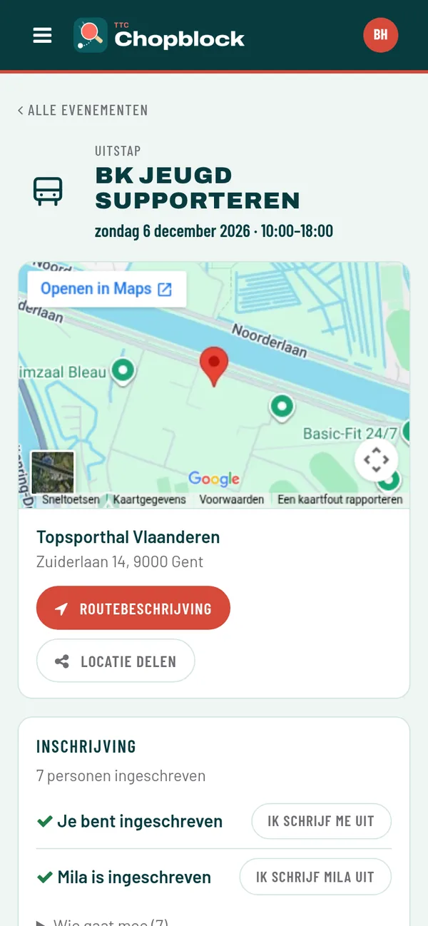 Evenement BK jeugd supporteren: plaats, routebeschrijving en inschrijving voor Bart en zijn dochter Mila.