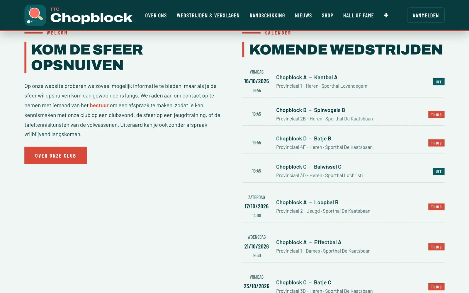 De wedstrijden en uitslagen op de website, rechtstreeks uit de bondsgegevens.